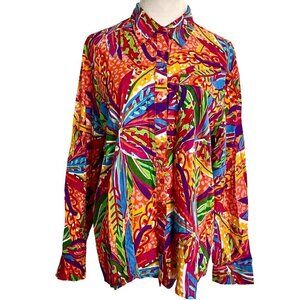 True Destinations Size Small  Top Blouse Button Down Colorful Vacation Collared